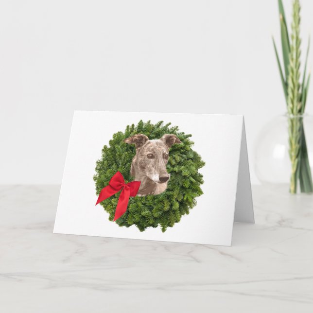 Greyhound in Xmas Wreath Holiday Card (Front)