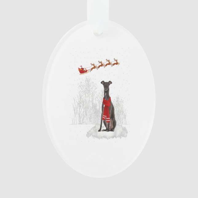Greyhound Is Watching The Snow Christmas Gift Ornament (Front)