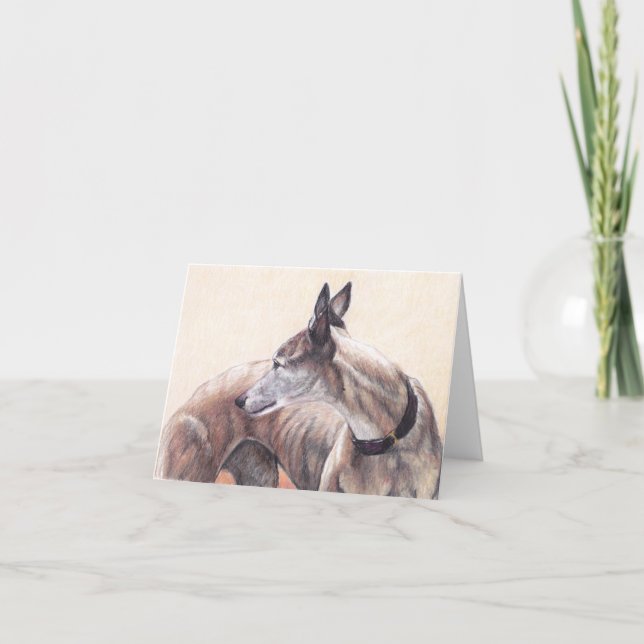 Greyhound Looking Back Dog Art Note Card (Front)