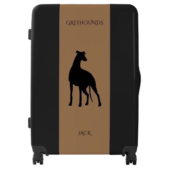 GREYHOUND luggage with custom name. (Front)