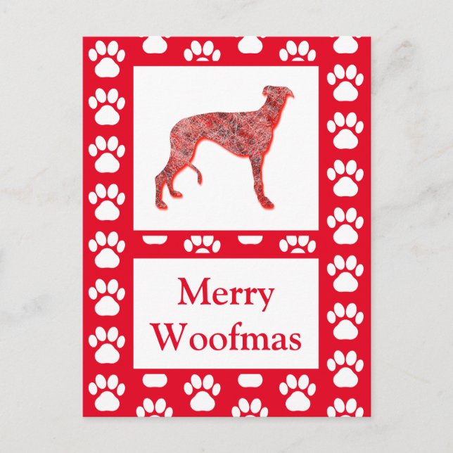 Greyhound Lurch Dog Silhouette Red Merry Christmas Postcard (Front)