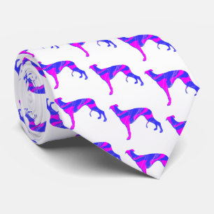 Greyhound Lurcher Dog Pink Silhouette White Neck Tie