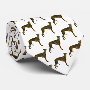 Greyhound Lurcher Dog Silhouette Halloween White Neck Tie