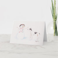 Greyhound Meets Snowman Dog Art Greeting Card