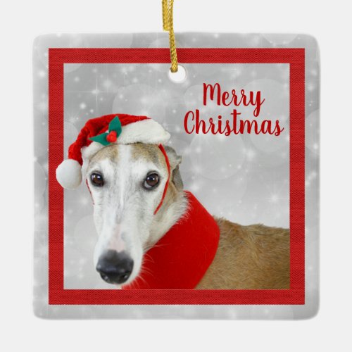 Greyhound Merry Christmas Ceramic Ornament