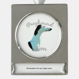 Greyhound Mom 2 Silver Plated Banner Ornament