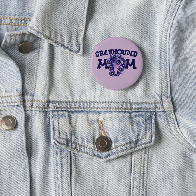 Greyhound Mom Cute Purple Greyhounds adoption Button (In Situ)