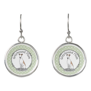Greyhound Mom (fawn white) Cute Dog Mom Earrings