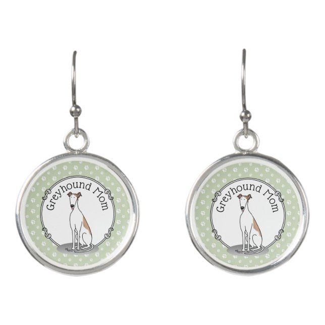 Greyhound Mom (fawn white) Cute Dog Mom Earrings (Front)