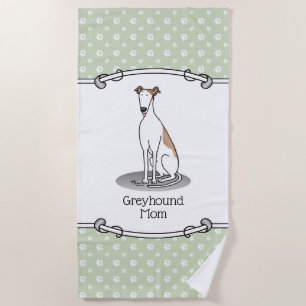 Greyhound Mom (fawn white) Cute Dog Mom Funny Beach Towel