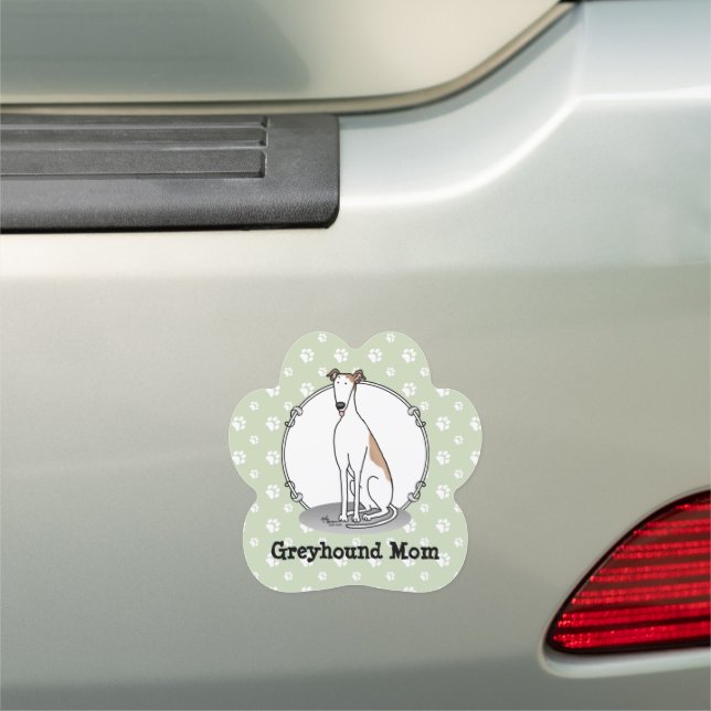 Greyhound Mom (fawn white) Cute Dog Mom Funny Car Magnet (In Situ)