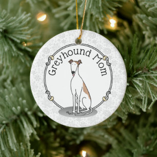 Greyhound Mom (fawn white) Cute Dog Mom Funny Ceramic Ornament