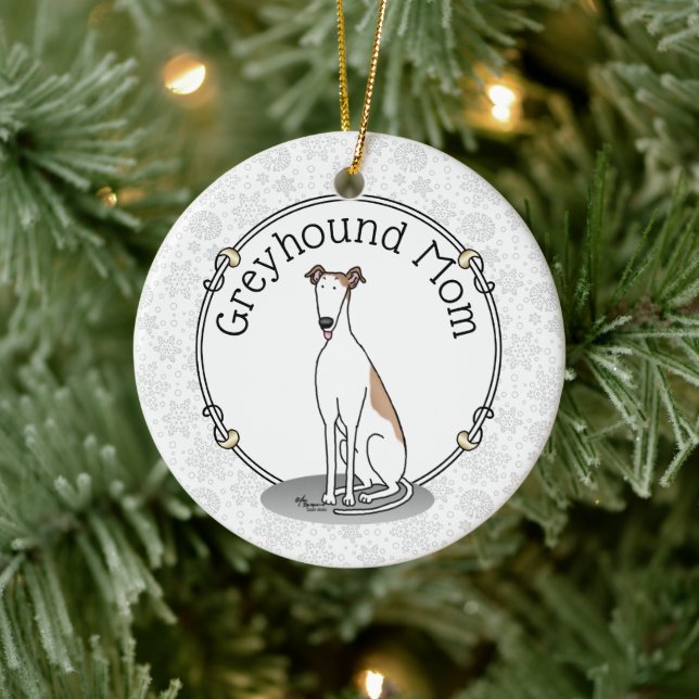 Greyhound Mom (fawn white) Cute Dog Mom Funny Ceramic Ornament (Tree)