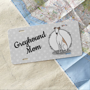Greyhound Mom (fawn white) Cute Dog Mom Funny License Plate