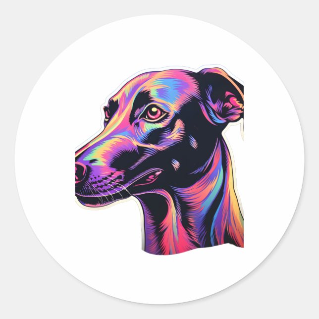 Greyhound Neon Design   Classic Round Sticker (Front)