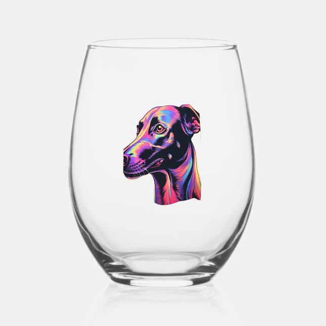 Greyhound Neon Design   Stemless Wine Glass (Front)