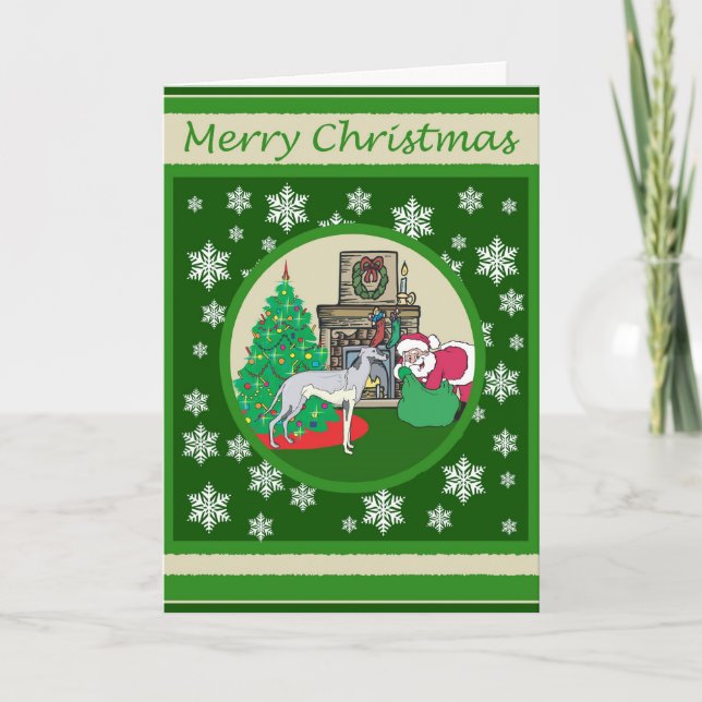 Greyhound Old Fashioned Christmas Holiday Card (Front)