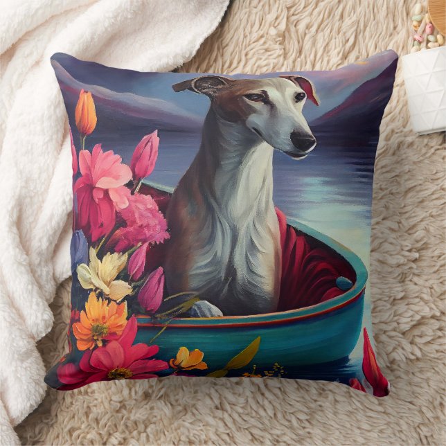 Greyhound on a Paddle: A Scenic Adventure Throw Pillow (Blanket)