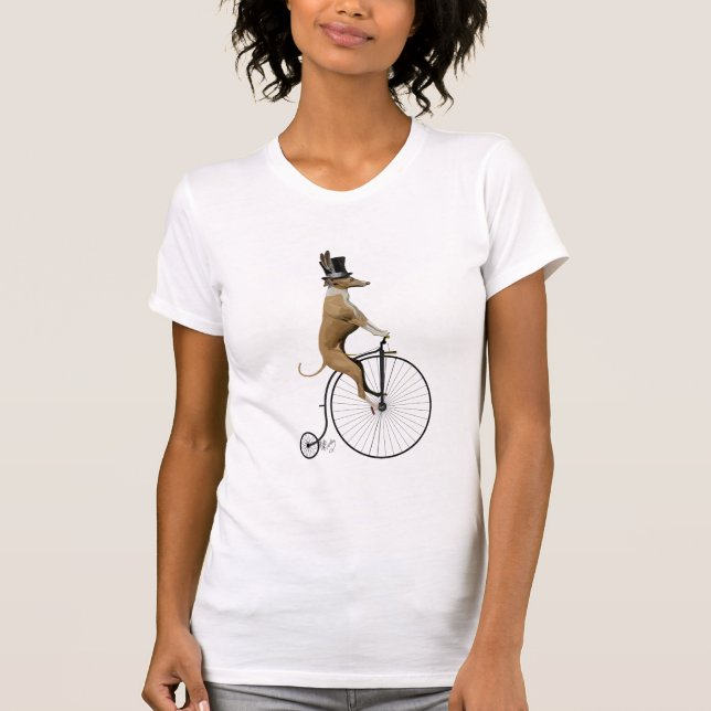 Greyhound on Black Penny Farthing Bike T-Shirt (Front)