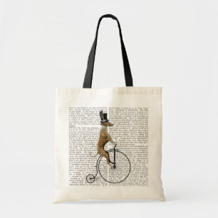 Greyhound on Black Penny Farthing Bike Tote Bag