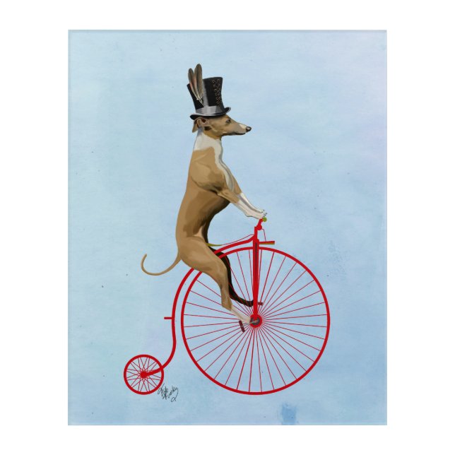 Greyhound on Red Penny Farthing Acrylic Print (Front)