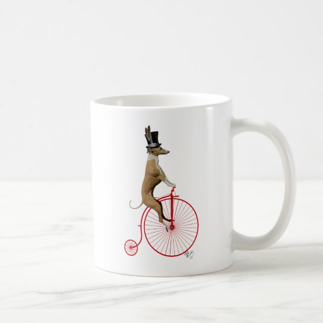 Greyhound on Red Penny Farthing Bike Coffee Mug (Right)