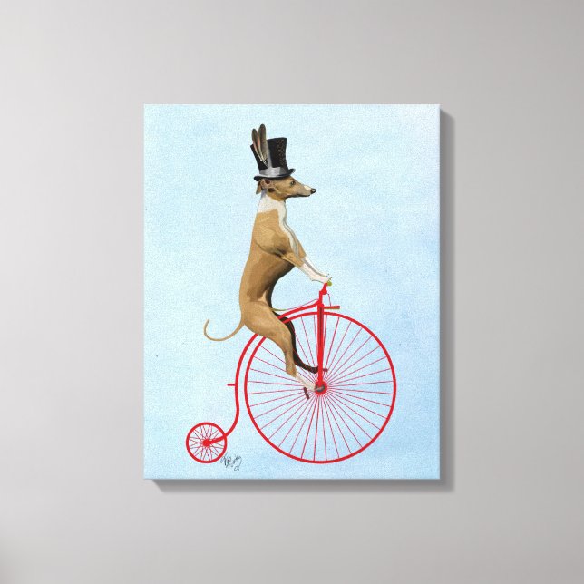 Greyhound on Red Penny Farthing Canvas Print (Front)