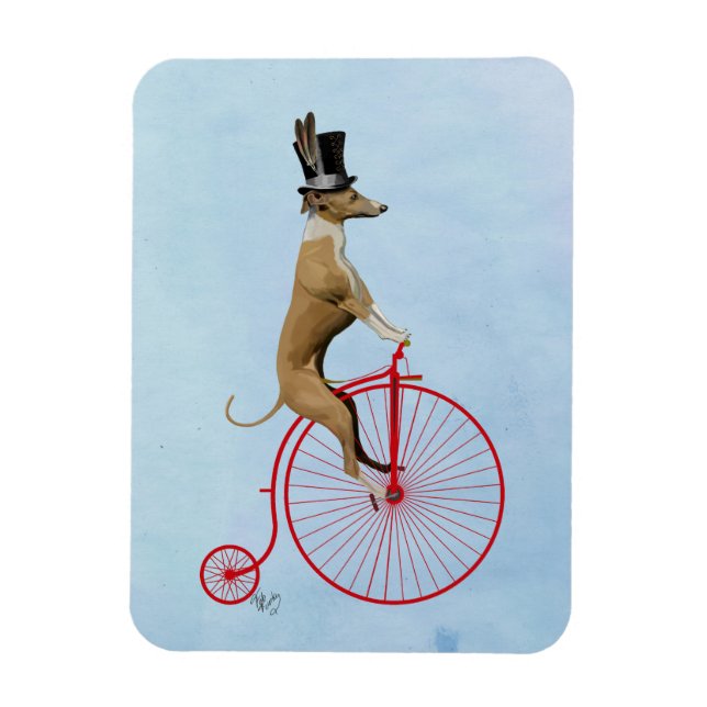 Greyhound on Red Penny Farthing Magnet (Vertical)