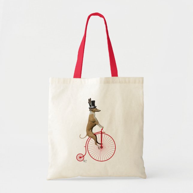 Greyhound on Red Penny Farthing Tote Bag (Front)