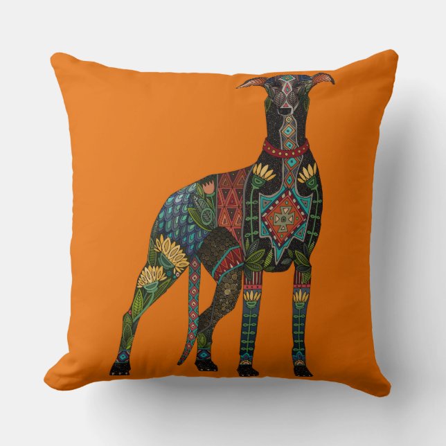 greyhound orange throw pillow (Front)