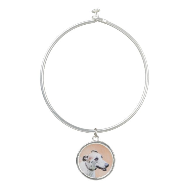 Greyhound Painting - Cute Original Dog Art Bangle Bracelet (Front)
