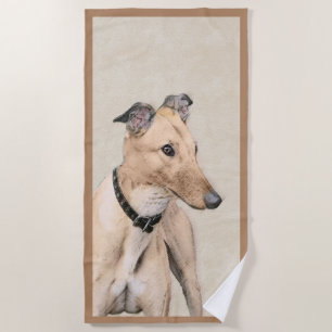 Greyhound Painting - Cute Original Dog Art Beach Towel