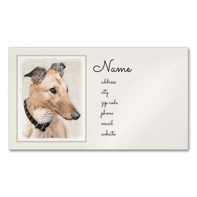 Greyhound Painting - Cute Original Dog Art Business Card Magnet (Front)