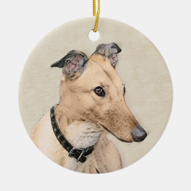Greyhound Painting - Cute Original Dog Art Ceramic Ornament (Front)