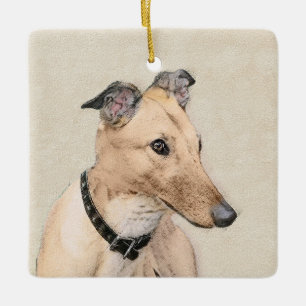 Greyhound Painting - Cute Original Dog Art Ceramic Ornament