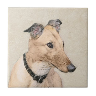 Greyhound Painting - Cute Original Dog Art Ceramic Tile