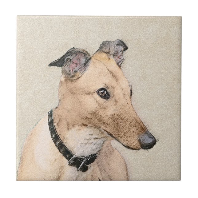 Greyhound Painting - Cute Original Dog Art Ceramic Tile (Front)