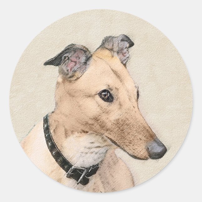 Greyhound Painting - Cute Original Dog Art Classic Round Sticker (Front)