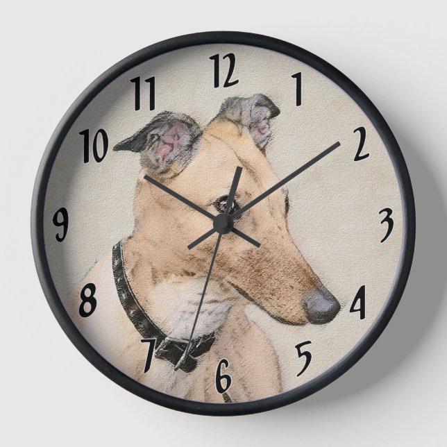 Greyhound Painting - Cute Original Dog Art Clock (Front)