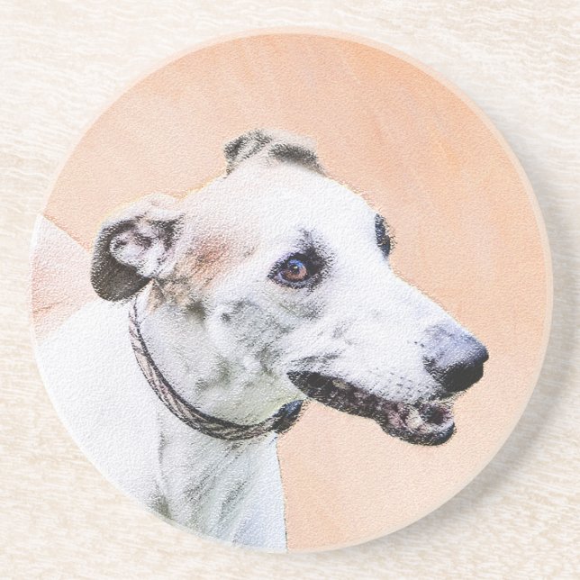 Greyhound Painting - Cute Original Dog Art Coaster (Front)