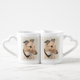 Greyhound Painting - Cute Original Dog Art Coffee Mug Set