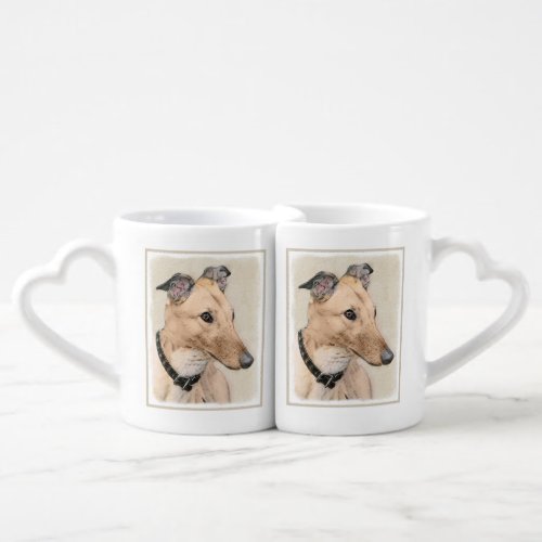 Greyhound Painting _ Cute Original Dog Art Coffee Mug Set