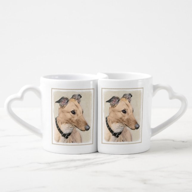 Greyhound Painting - Cute Original Dog Art Coffee Mug Set (Front Nesting)