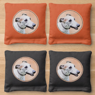 Greyhound Painting - Cute Original Dog Art Cornhole Bags