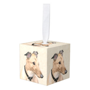 Greyhound Painting - Cute Original Dog Art Cube Ornament