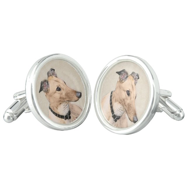Greyhound Painting - Cute Original Dog Art Cufflinks (Angled)