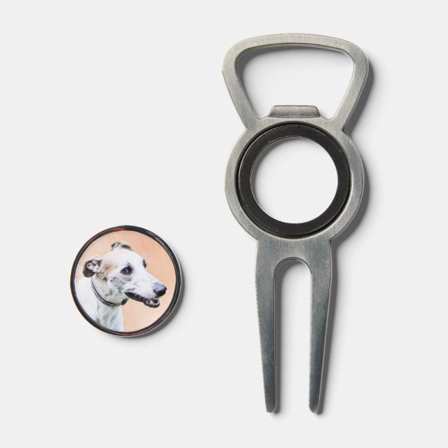 Greyhound Painting - Cute Original Dog Art Divot Tool (Front (Open))