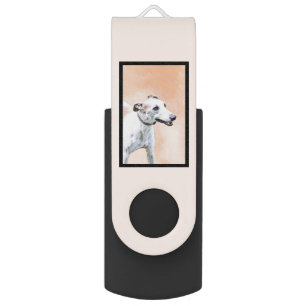 Greyhound Painting - Cute Original Dog Art Flash Drive