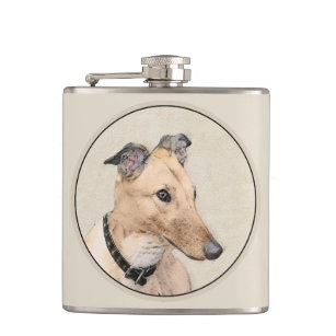 Greyhound Painting - Cute Original Dog Art Flask