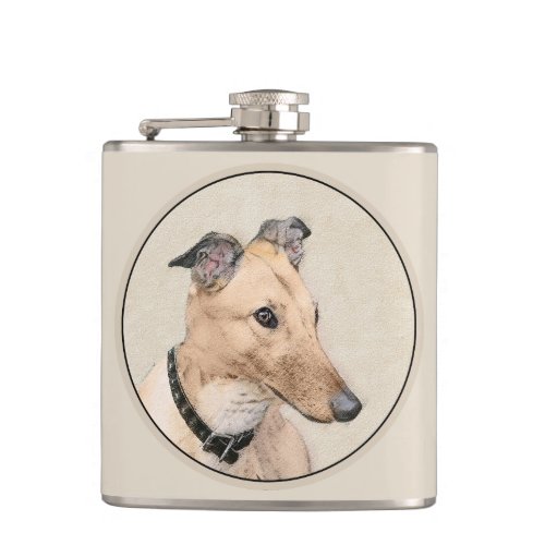 Greyhound Painting _ Cute Original Dog Art Flask